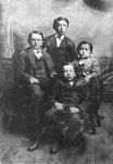 1880...Robert Emmett, age 13,..(far left) the future Grocer....Eugene, age 11,(top center)......James, (far right) age: 7,..died in 1917 (age 37) upon severing his leg while jumping from train in the yards,.......John Sheridan, the future Priest, (lower Center)